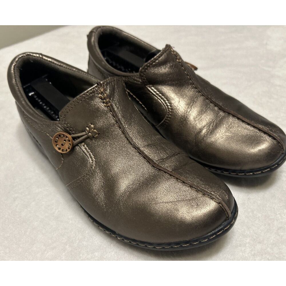 Clarks Unstructured Shoes Womens 10 M UnLoop Casual Slip On Loafer Metallic Gold